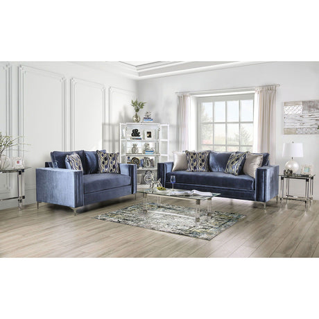 Jodie - Sofa & Loveseat - Satin Blue / Silver - Home Elegance USA