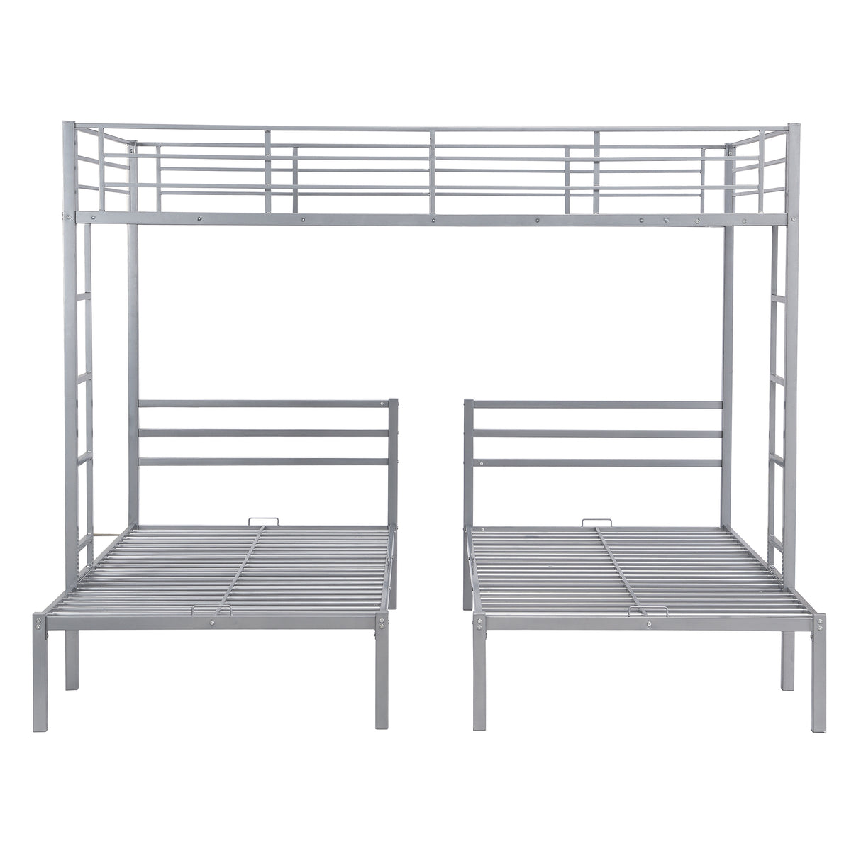 Full over Twin&Twin Size Bunk Bed with Built-in Shelf, Silver - Home Elegance USA