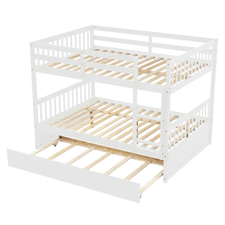 Full Over Full Bunk Bed with Trundle, Convertible to 2 Full Size Platform Bed, Full Size Bunk Bed with Ladder and Safety Rails for Kids, Teens, Adults,White(Old Sku:W504S00002) - Home Elegance USA