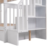 Stairway Twin-Over-Twin Bunk Bed with Three Drawers for Bedroom, Dorm - White(Old sku: LP000309AAK) - Home Elegance USA