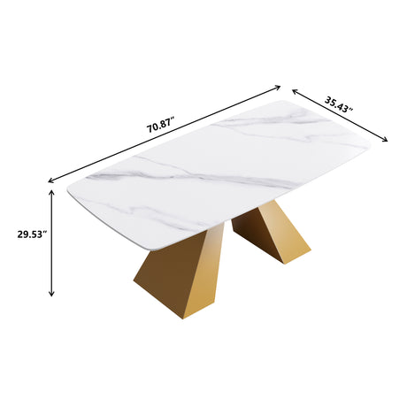 70.87"Modern artificial stone white curved golden metal leg dining table - can accommodate 6 - 8 people - W1535S00106 - image - 12