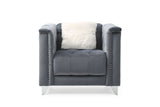 Russell Tufted Upholstery Chair Finished in Velvet Fabric in Gray Home Elegance USA