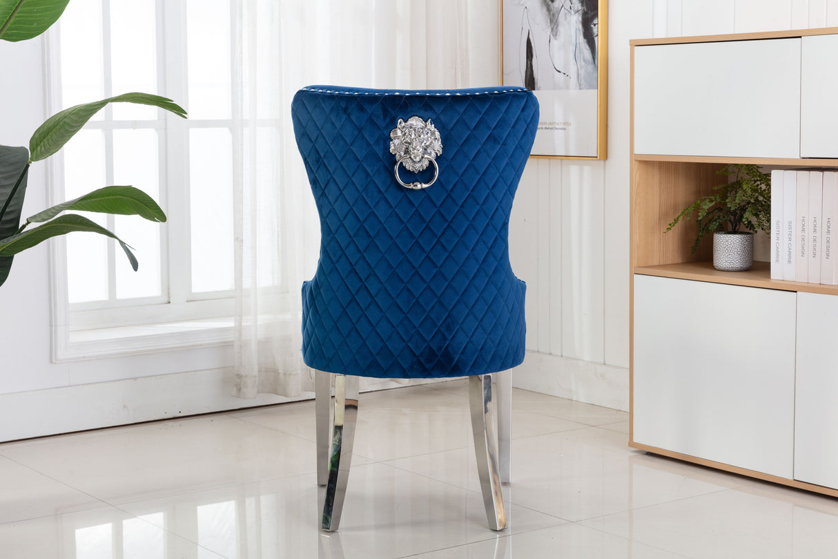 Simba Stainless Steel 2 Piece Chair Finish with Velvet Fabric in Blue - Home Elegance USA