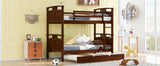 Twin-Over-Twin Bunk Bed with Twin size Trundle , Separable Bunk Bed for Bedroom - Espresso - Home Elegance USA