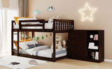 Twin over Twin Bunk Bed with 4 Drawers and 3 Shelves-Espresso（OLD SKU: LP000067AAP） - Home Elegance USA