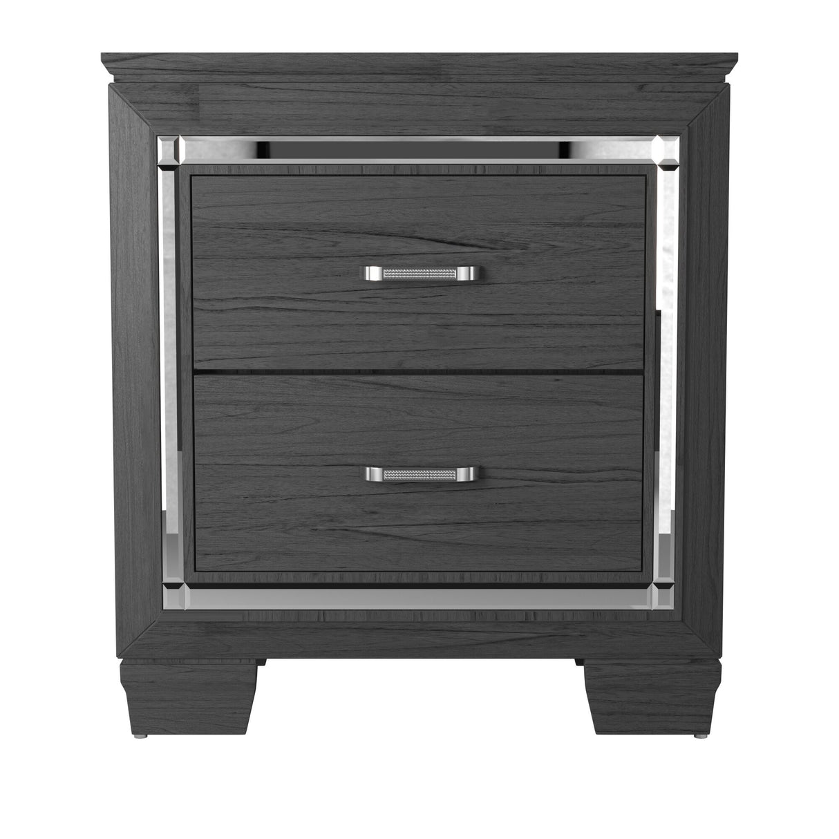 Glamourous Style 1pc Nightstand of 2x Drawers LED Lighting Faux Crystals Bar Pulls Gray Finish Modern Bedroom Furniture - Home Elegance USA