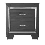 Glamourous Style 1pc Nightstand of 2x Drawers LED Lighting Faux Crystals Bar Pulls Gray Finish Modern Bedroom Furniture - Home Elegance USA