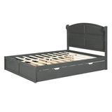 Wood Queen Size Platform Bed with Twin Size Trundle and 2 Drawers, Antique Gray(Expected Arrival Time: 9.2)