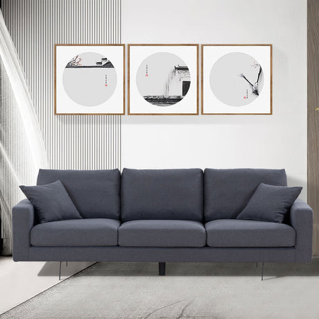 Modern Grey Three-Seat Sofa with Thick Sponge and Two Pillows, 87.40inch Home Elegance USA