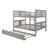 Full over Full Bunk Bed with Twin Size Trundle and Ladder-Gray(Old SKU: LP000204AAE) - Home Elegance USA