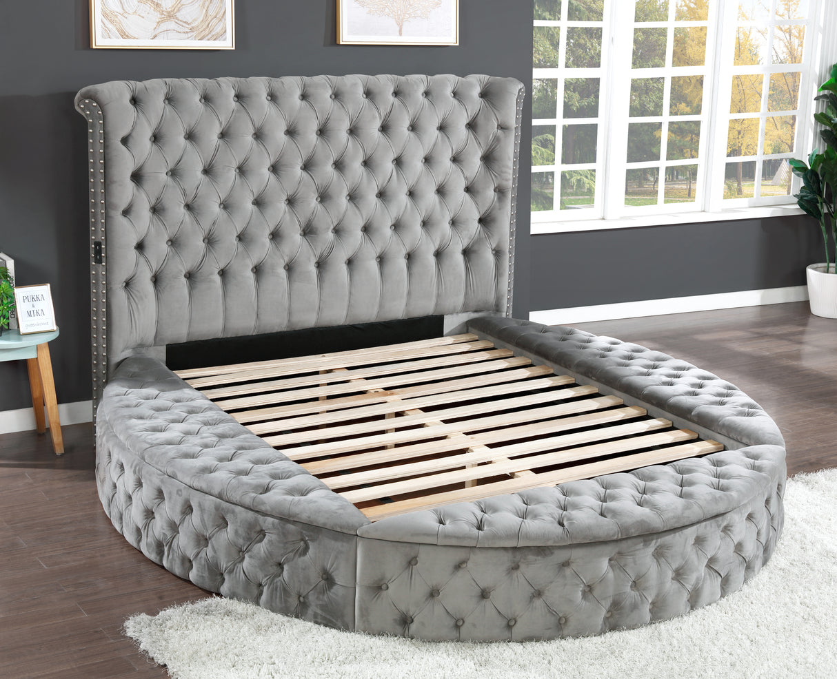Hazel King Size Tufted Storage Bed made with Wood in Gray - Home Elegance USA