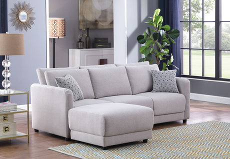 Penelope Light Gray Linen Fabric Sofa with Ottoman and Pillows Home Elegance USA