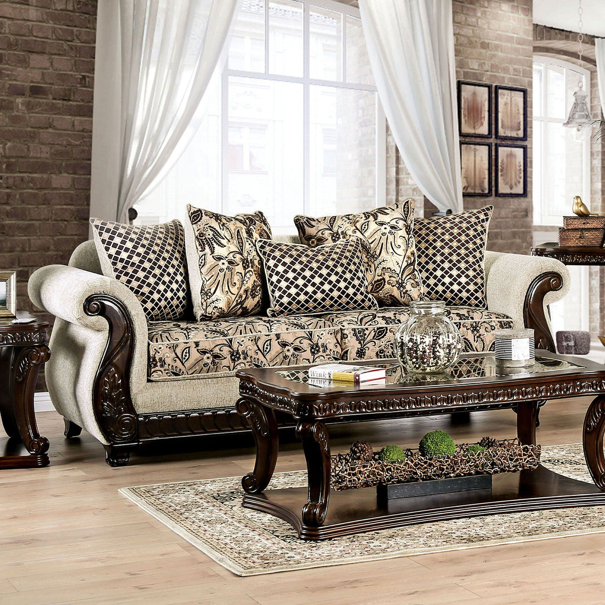 Caldiran - Sofa & Loveseat - Beige / Brown | Home Elegance USA