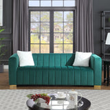 A modern channel sofa take on a traditional Chesterfield,Dark Green color,3 Seater - W1099S00034 - image - 1