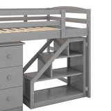 Twin Size Loft Bed with Multifunctional Movable Built-in Desk and and Staircase,Gray(OLD SKU:GX000925AAK) - Home Elegance USA