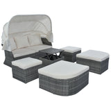 U_STYLE Outdoor Patio Furniture Set Daybed Sunbed with Retractable Canopy Conversation Set Wicker Furniture （As same as WY000281AAK）