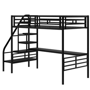 Metal Loft Bed Frame with Desk, No Box Spring Needed,Twin ,Black - Home Elegance USA