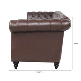 84.65" Dark Brown PU Rolled Arm Chesterfield Three Seater Sofa. - W68035342 - image - 10