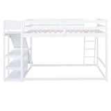 Full over Full Bunk Bed with Ladder, Slide and Shelves, White - Home Elegance USA