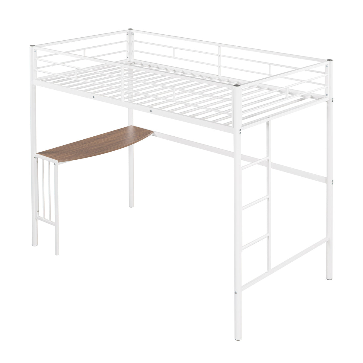 Twin Over Full Metal Bunk Bed with Desk, Ladder and Quality Slats for Bedroom, Metallic  White（OLD SKU :LP000092AAK） - Home Elegance USA