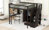 Full size Loft Bed with Bookshelf,Drawers,Desk,and Wardrobe-Espresso - Home Elegance USA