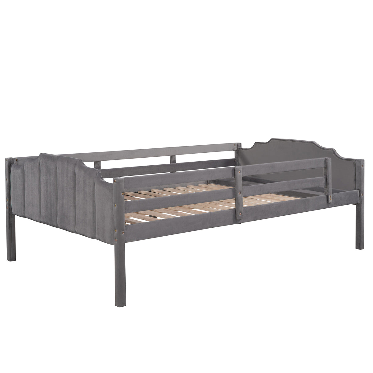 Full Over Twin & Twin Bunk Bed, Velvet Triple Bunk Bed with Drawers and Guardrails, Gray - Home Elegance USA