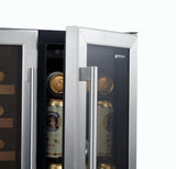 SOTOLA  24'' Wine Cooler Refrigerator - Dual Zone Built-in or Freestanding Fridge with Stainless Steel Tempered Glass Door and Temperature Memory Function