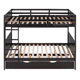 Full-Over-Full Bunk Bed with Twin size Trundle , Separable Bunk Bed with Bookshelf for Bedroom-Espresso - Home Elegance USA