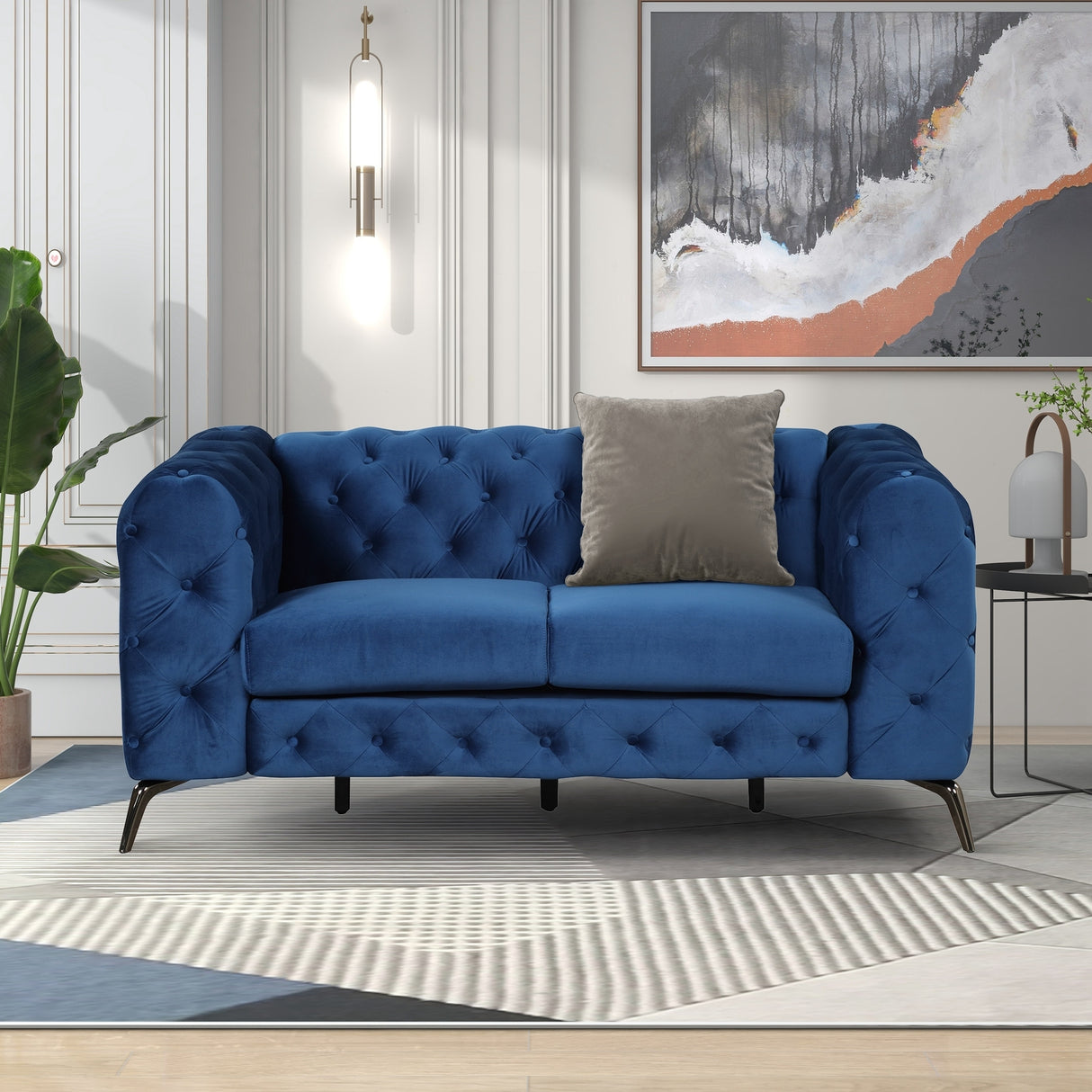 63" Velvet Upholstered Loveseat Sofa,Modern Loveseat Sofa with Button Tufted Back,2 - Person Loveseat Sofa Couch for Living Room,Bedroom,or Small Space,Blue - SG000602AAC - image - 3