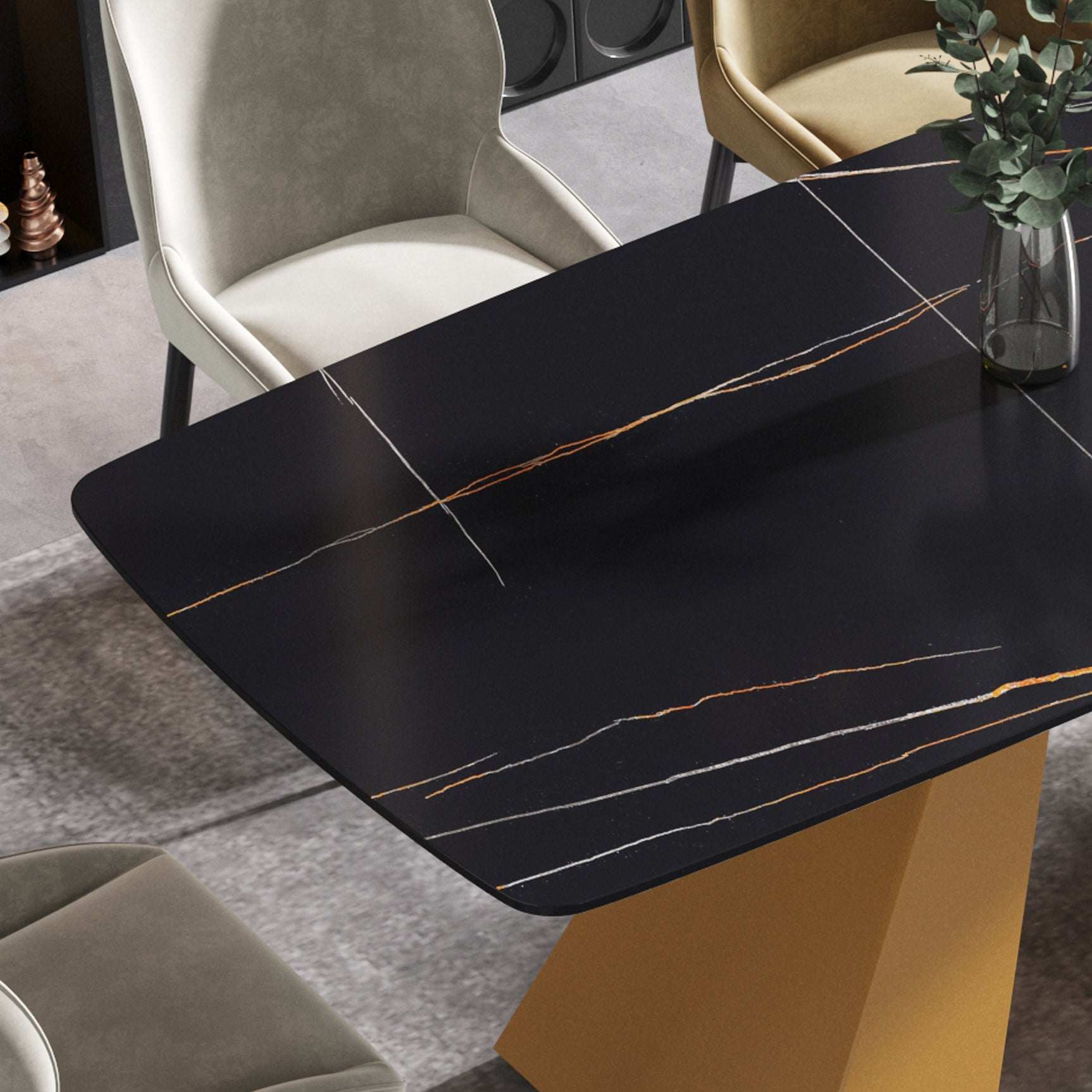 63"Modern artificial stone black curved golden metal leg dining table - 6 people - W1535S00160 - image - 6