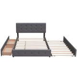 Upholstered Platform Bed with 2 Drawers and 1 Twin XL Trundle,  Linen Fabric, Queen Size - Dark Gray(OLD SKU :LP000314AAE) - Home Elegance USA