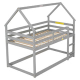 Twin over Twin Loft Bed with Roof Design, Safety Guardrail, Ladder, Grey - Home Elegance USA