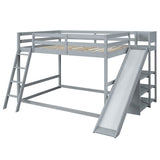 Full over Full Bunk Bed with Ladder, Slide and Shelves, Gray - Home Elegance USA