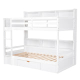 Twin Size Bunk Bed with Built-in Shelves Beside both Upper and Down Bed and Storage Drawer,White - Home Elegance USA