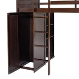 Twin size Loft Bed with a Stand-alone bed, Shelves,Desk,and Wardrobe-Espresso - Home Elegance USA