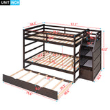 Full-over-Full Bunk Bed with Twin Size Trundle and 3 Storage Stairs,Espresso - Home Elegance USA