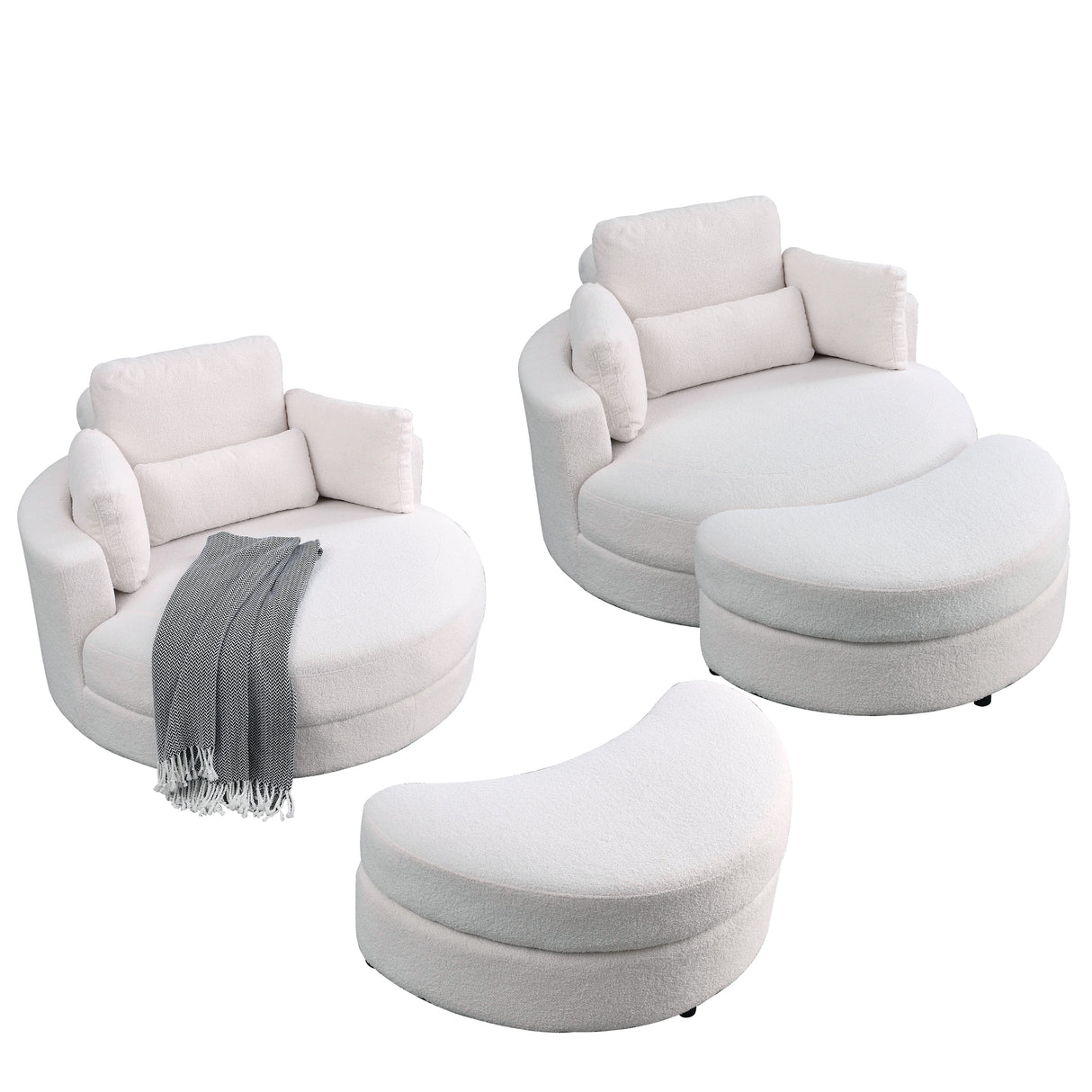 [Video] Welike Swivel Accent Barrel Modern Sofa Lounge Club Big Round Chair with Storage Ottoman Linen Fabric for Living Room Hotel with Pillows. *2PCS Home Elegance USA