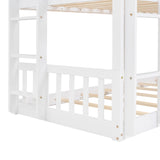 Twin-Over-Twin-Over-Twin Triple Bed with Built-in Ladder and Slide, Triple Bunk Bed with Guardrails, White(OLD SKU: LP000051AAK) - Home Elegance USA