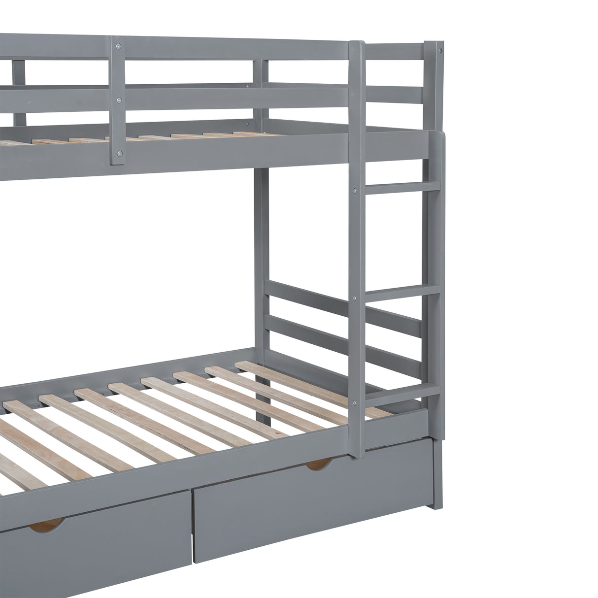 Twin-Over-Twin Bunk Bed with  a Tree Decor and Two Storage Drawers, Gray - Home Elegance USA