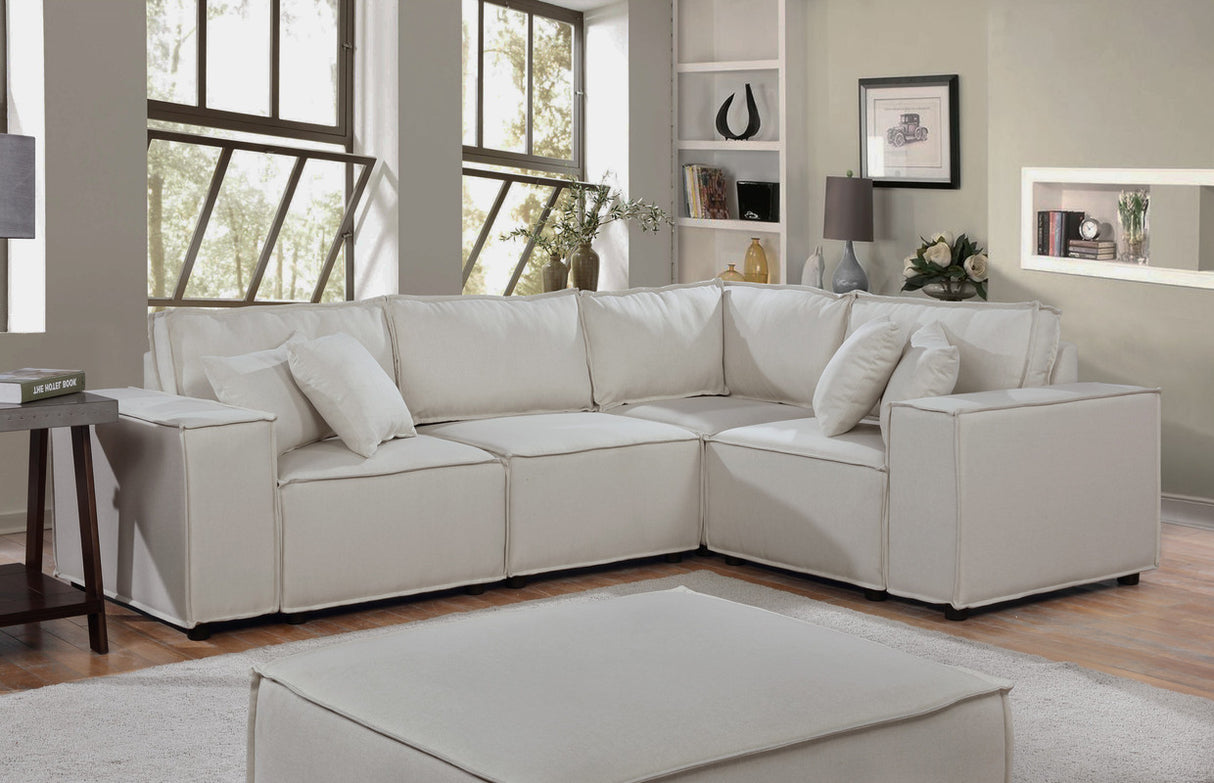 Melrose Modular Sectional Sofa with Ottoman in Beige Linen - Home Elegance USA