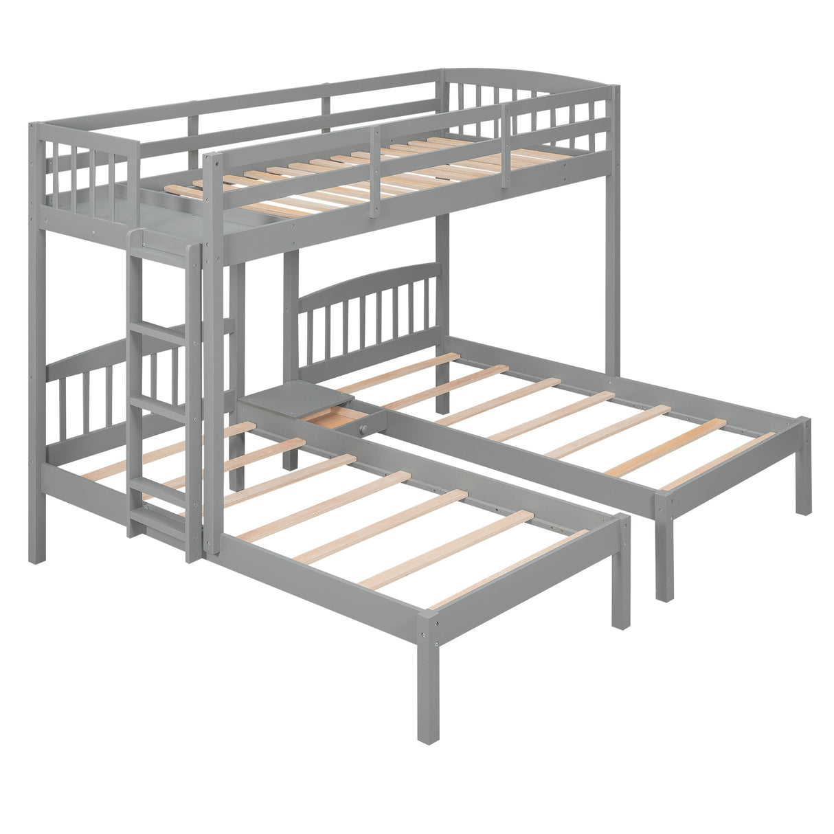 Twin over Twin & Twin Bunk Bed with Built-in Middle Drawer, Gray - Home Elegance USA