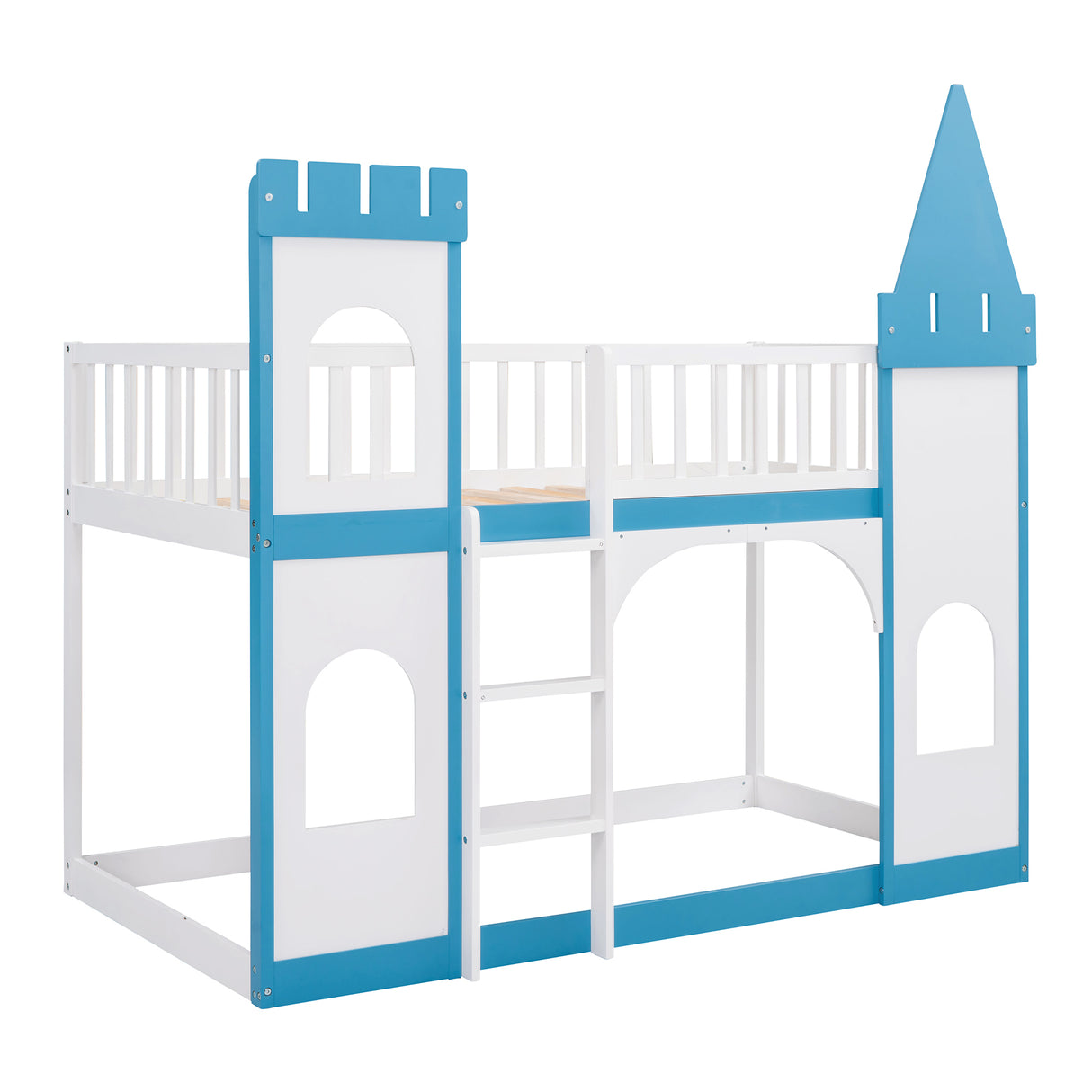 Twin Over Twin Castle Bunk Bed with Ladder - Blue - Home Elegance USA