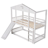 Twin over Twin House Bunk Bed with Convertible Slide and Ladder,Converts into 2 Separate Platform Beds,White - Home Elegance USA