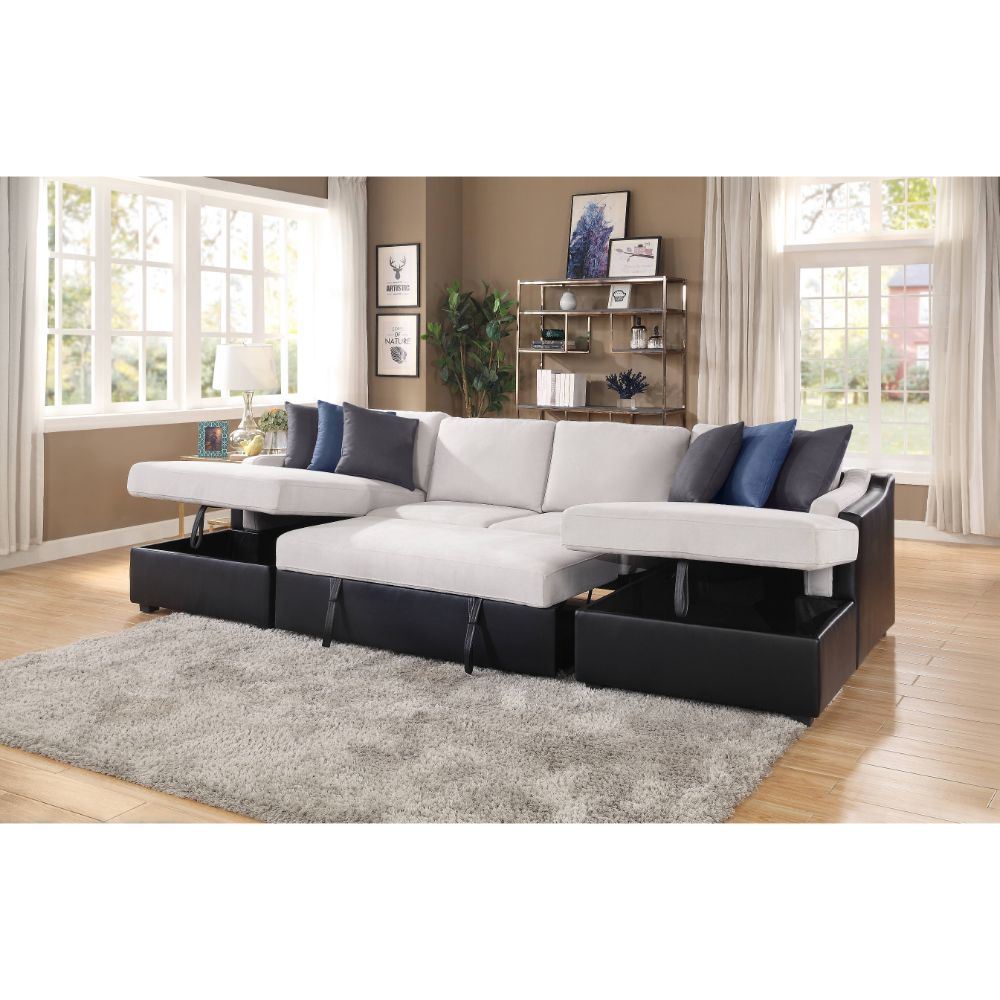 Merill - Sectional Sofa - Beige Fabric & Black PU - Home Elegance USA