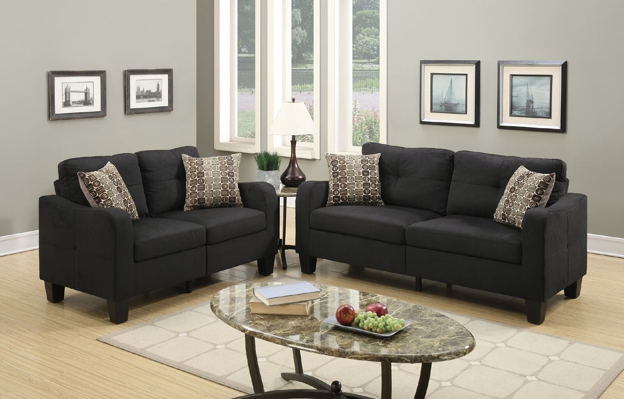 Living Room Furniture 2pc Sofa Set Black Polyfiber Sofa And Loveseat w pillows Cushion Couch Home Elegance USA