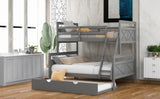 Twin over Full Bunk Bed with Ladder, Twin Size Trundle, Safety Guardrail, Gray - Home Elegance USA