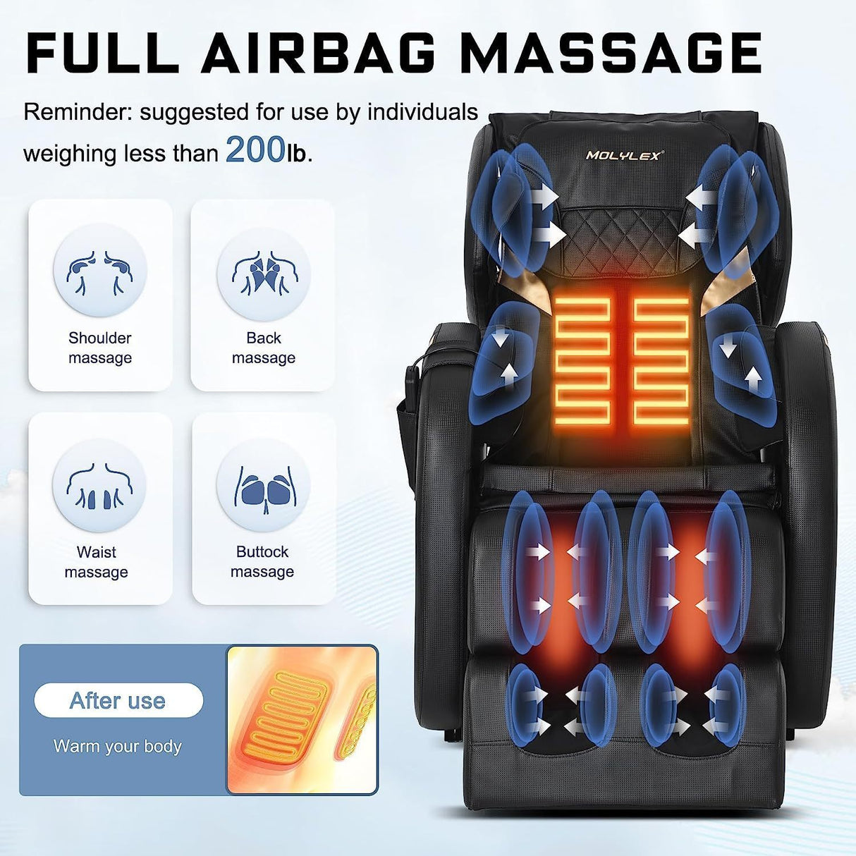 Massage Chair Recliner with Zero Gravity with Full Body Air Pressure Home Elegance USA