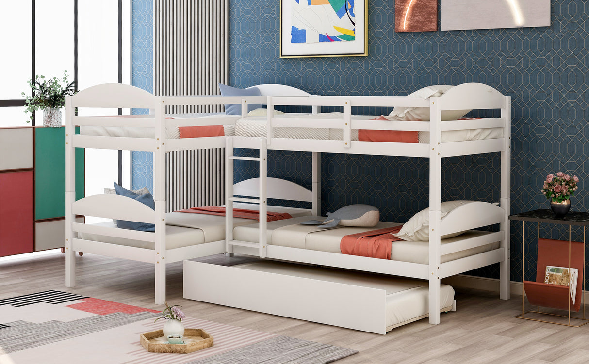 Twin L-Shaped Bunk bed with Trundle-White（OLD SKU:LP000024AAK) - Home Elegance USA