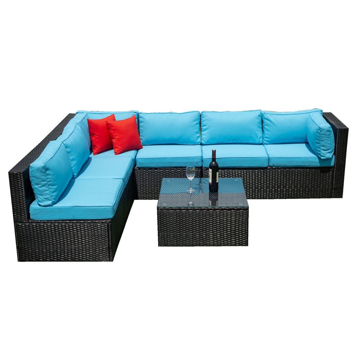 5 Pieces PE Rattan sectional Outdoor Furniture Cushioned U Sofa set with 2 Pillow - W329S00014 - image - 17