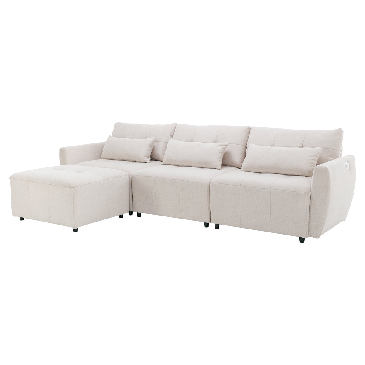 113.3" Convertible Sectional Sofa Couch 3 - Seat L - Shaped Sofa with Movable Ottoman and USB for Apartment, Living Room, Bedroom, Beige - SG000880AAA - image - 6